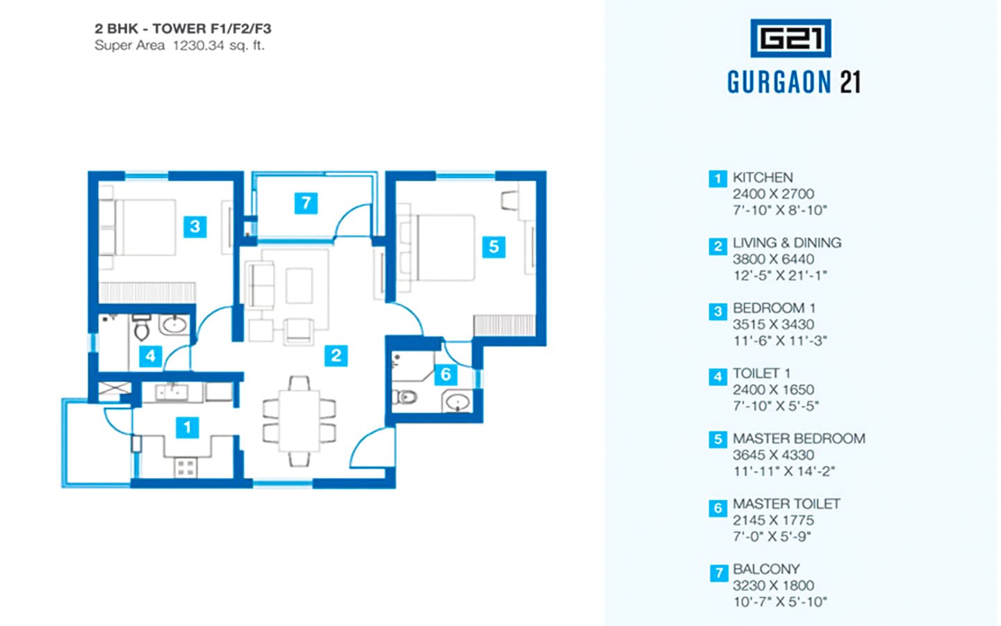 2BHK + 2T
