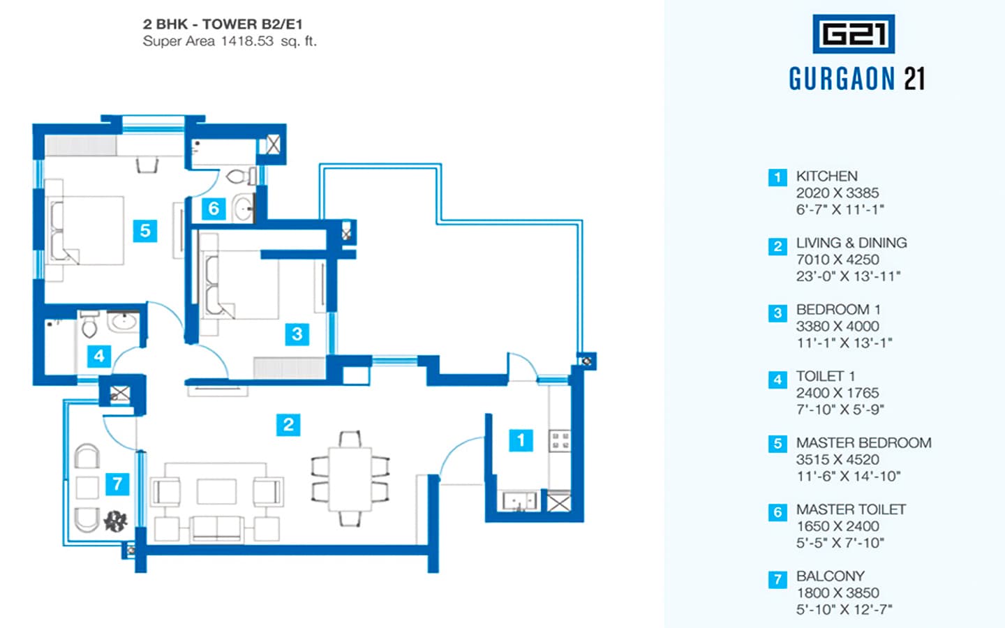 2BHK + 2T