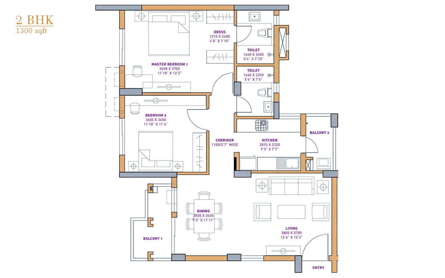 2BHK+2T