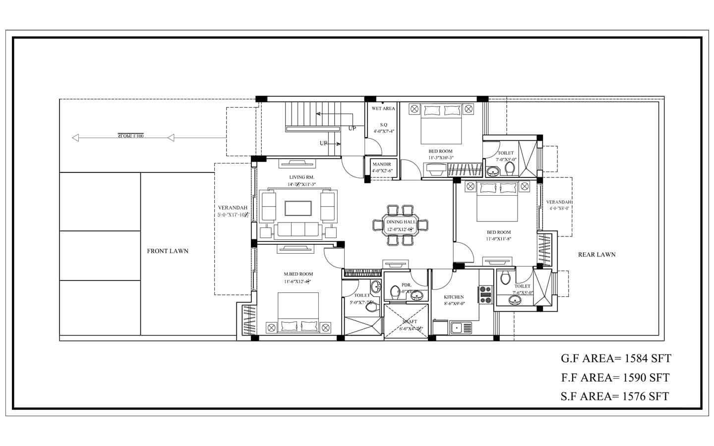 3BHK + 4T + SQ