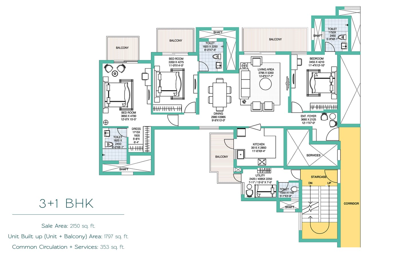 3BHK+3T+Utility