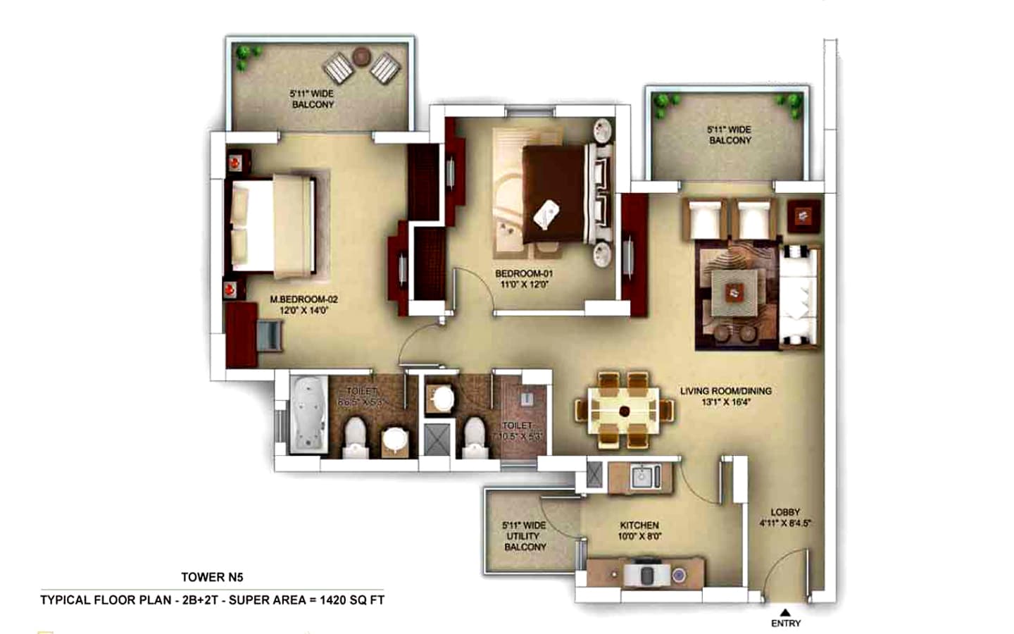 2BHK+2T