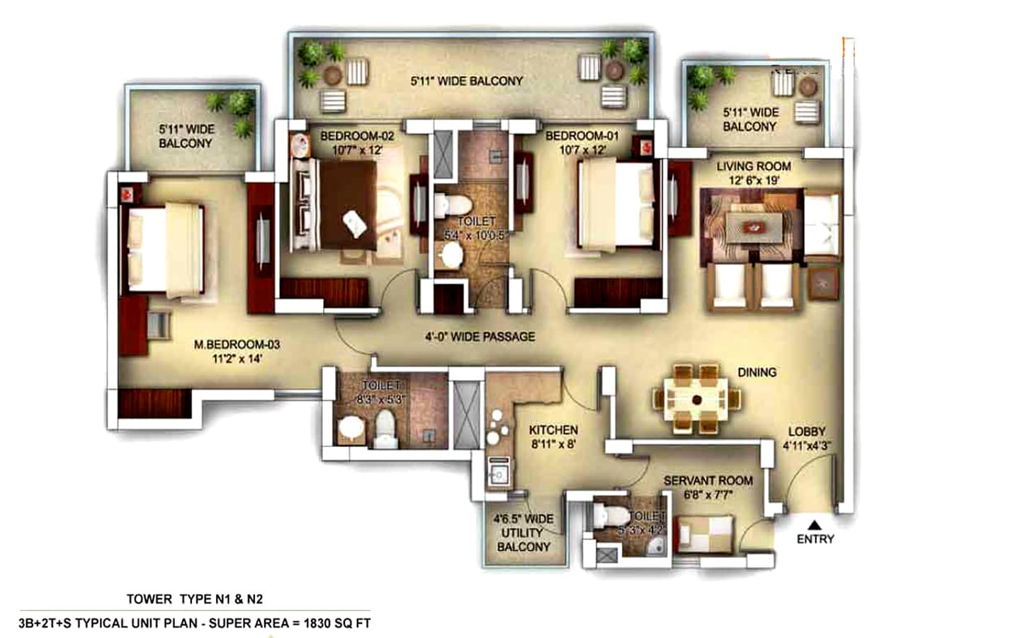 3BHK+2T+SQ