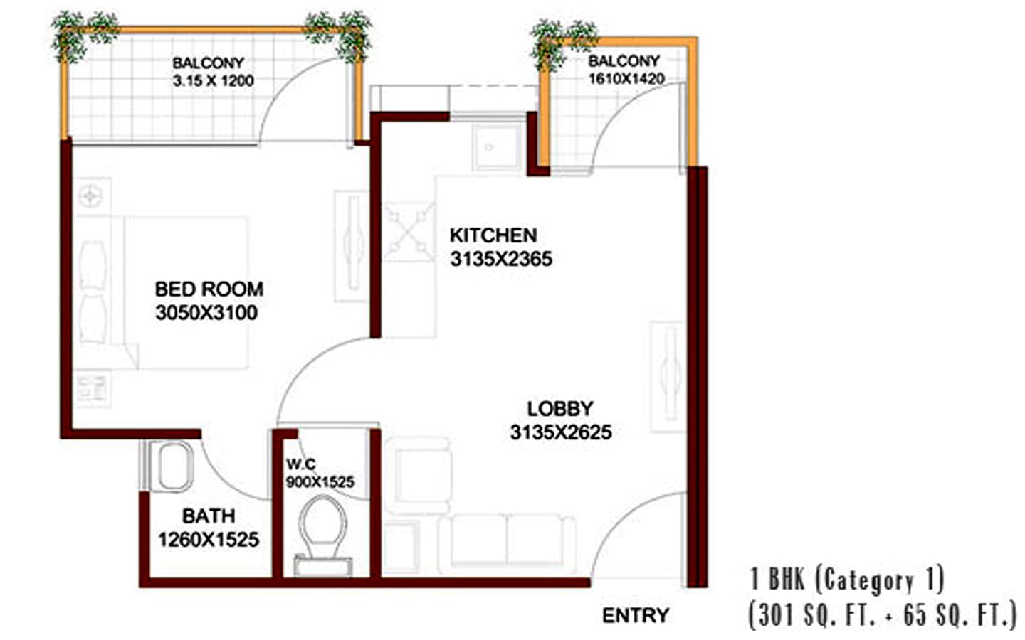 1BHK+1T