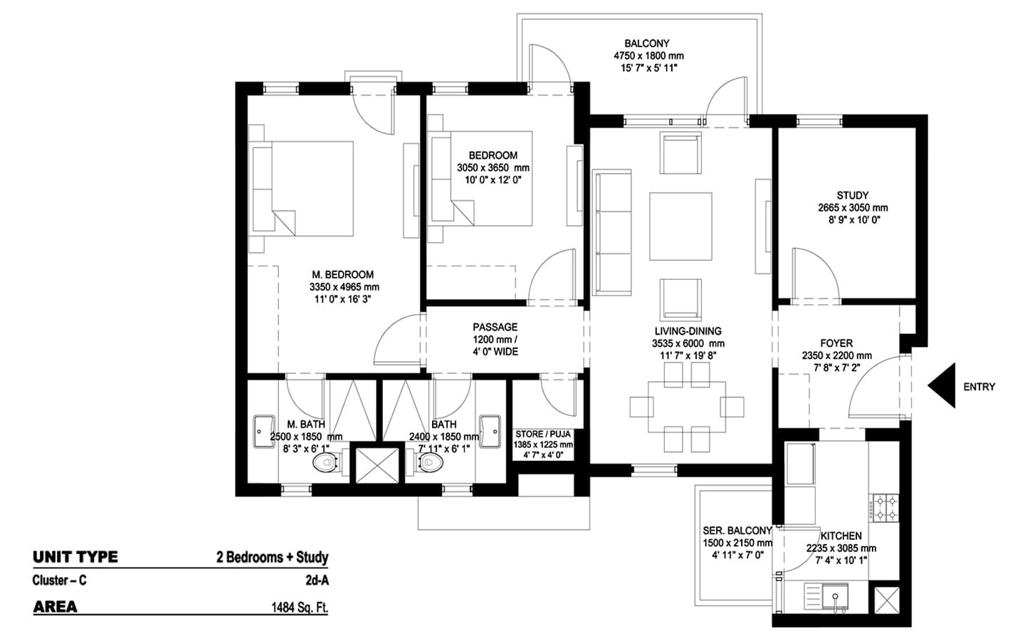 2BHK+2T+Sudy