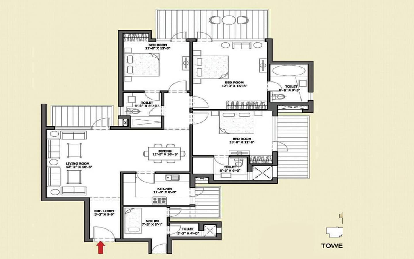 3BHK+3T+SQ