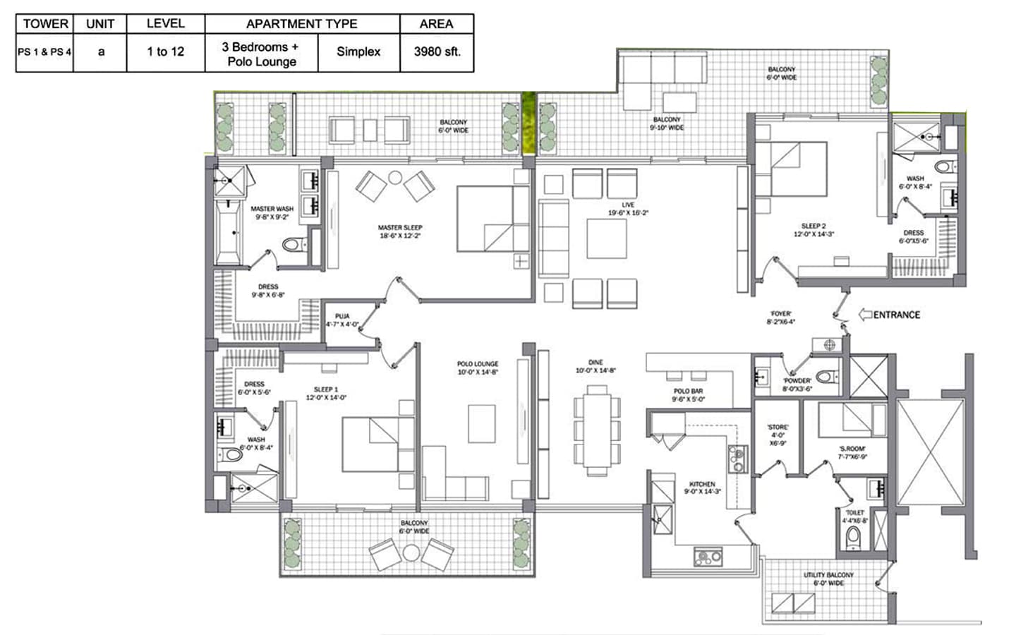 3BHK+3T+SQ