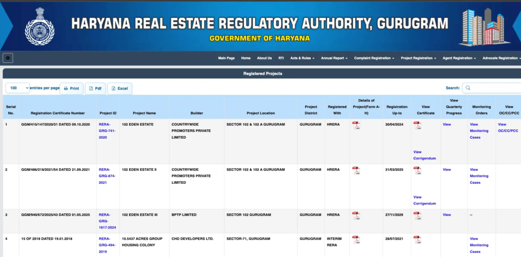 HRERA check Registered Projects