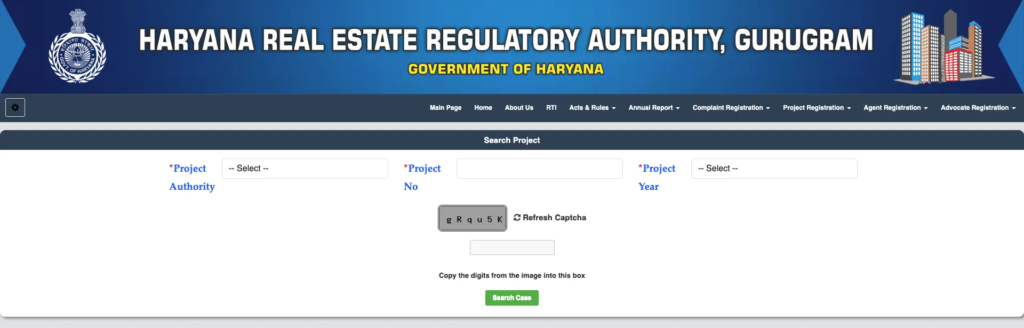 Search registered project in HRERA